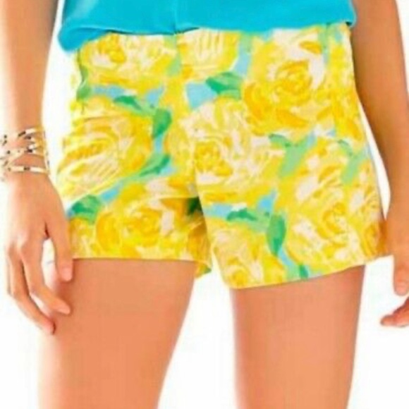 Lilly Pulitzer 5" Deenie Shorts Sunglow Yellow First Impression size 00 - Picture 1 of 7